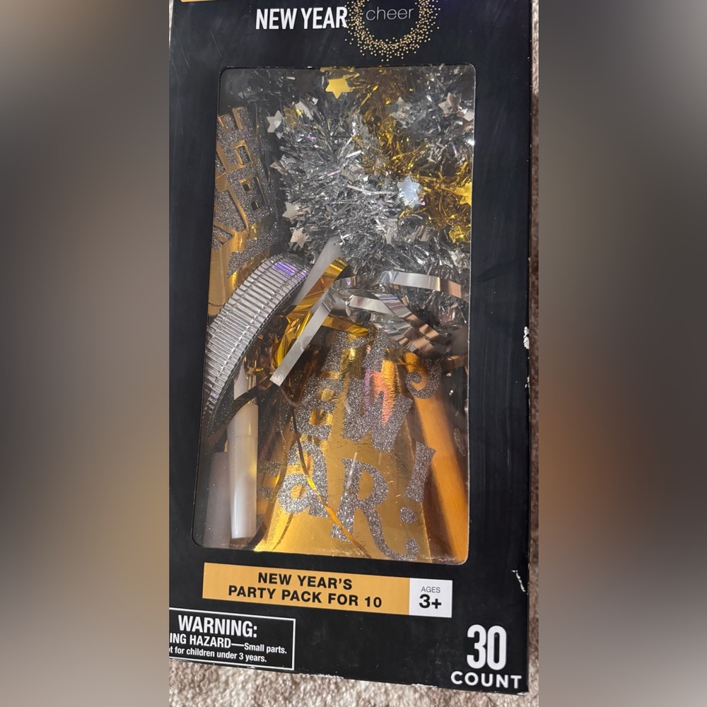 New Year Cheer Glittery Gold Celebration Party Horn with Silver Accents